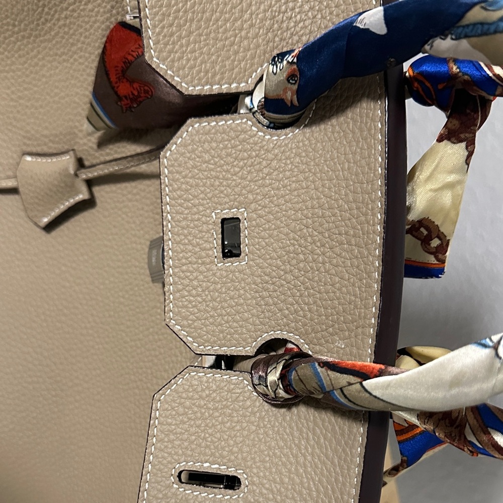 Birkin Hermes Style Bag - Elegant Taupe Gennuine Leather Handbag 35cm - Picture 9 of 15